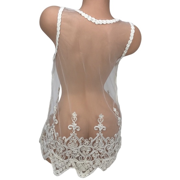 Boho White Embroidered Lace Sheer Mesh Overlay Dressy Tank Top Blouse SZ Small - Picture 5 of 5
